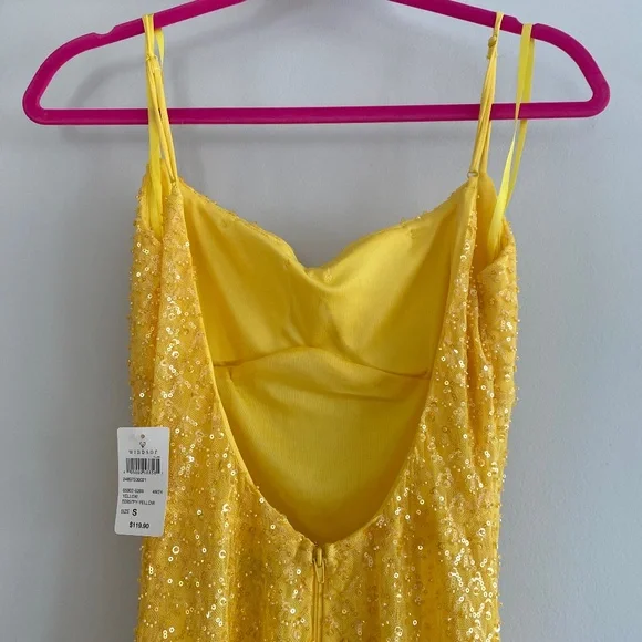Windsor Yellow Sequin Backless Prom Dress - Picture 12 of 12